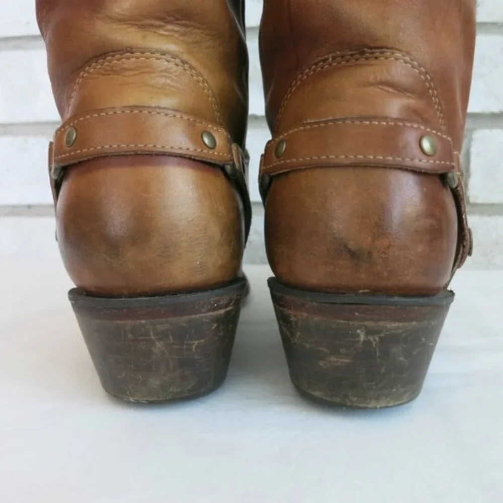 Sak's Fifth Avenue Oil Tanned Studded Leather Kicker Western Cowgirl Boots Sz 8 - Picture 6 of 7